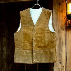 Silton Suede Sherpa Lined Snap Vest 70s Cowboy Ranch Western Mens Size 40 Medium